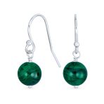 Simple Gemstone 8MM Bead Drop Ball Earrings Sterling Silver Birthstones Colors - Image 16