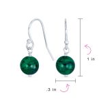 Simple Gemstone 8MM Bead Drop Ball Earrings Sterling Silver Birthstones Colors - Image 72