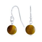 Simple Gemstone 8MM Bead Drop Ball Earrings Sterling Silver Birthstones Colors - Image 17