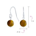 Simple Gemstone 8MM Bead Drop Ball Earrings Sterling Silver Birthstones Colors - Image 73