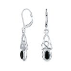Celtic Knot Oval Natural Stones Dangle Earrings .925 Sterling Silver - Image 3