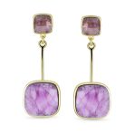 Geometric Square Bar Faceted Gemstone Purple Amethyst Dangle Statement Earrings Gold Plated - Image 2