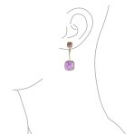 Geometric Square Bar Faceted Gemstone Purple Amethyst Dangle Statement Earrings Gold Plated - Image 3