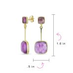 Geometric Square Bar Faceted Gemstone Purple Amethyst Dangle Statement Earrings Gold Plated - Image 4