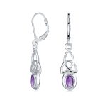 Celtic Knot Oval Natural Stones Dangle Earrings .925 Sterling Silver - Image 2