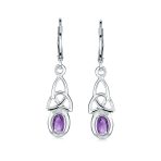 Celtic Knot Oval Natural Stones Dangle Earrings .925 Sterling Silver - Image 6