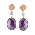 Elegant Dangle Gemstone Earrings with Dusty Rose Crystal & Amethyst Gold Plated - Image 2
