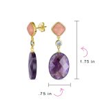Elegant Dangle Gemstone Earrings with Dusty Rose Crystal & Amethyst Gold Plated - Image 4