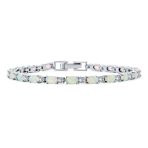 Solitaire Round Created Opal Tennis Bracelet Sterling Silver - Image 4