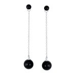 Simple Gemstone Dangle Earrings with Black Onyx or Green Jade in Sterling Silver - Image 3