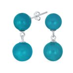 Classic Dangle Gemstone Earrings Aegean Teal Jade Double Round Sterling Silver - Image 2