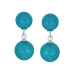 Classic Dangle Gemstone Earrings Aegean Teal Jade Double Round Sterling Silver - Image 4
