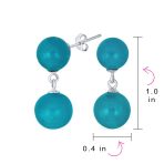 Classic Dangle Gemstone Earrings Aegean Teal Jade Double Round Sterling Silver - Image 8