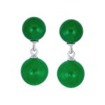 Classic Dangle Gemstone Earrings Aegean Teal Jade Double Round Sterling Silver - Image 3