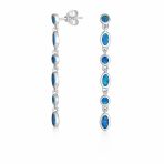 Geometric MOD Blue Opal Dangle Gemstone Earrings Sterling Silver 2 Inch