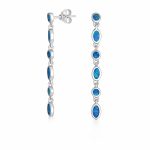 Geometric MOD Blue Opal Dangle Gemstone Earrings Sterling Silver 2 Inch