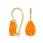 Orange White Teardrop Opal Drop Earrings Gold Plated Silver Fish Hook - Image 2