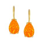Orange White Teardrop Opal Drop Earrings Gold Plated Silver Fish Hook - Image 4