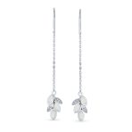 Delicate Marquise Gemstone Leaf Dangle Earrings with Opal Inlay Sterling Silver - Image 2