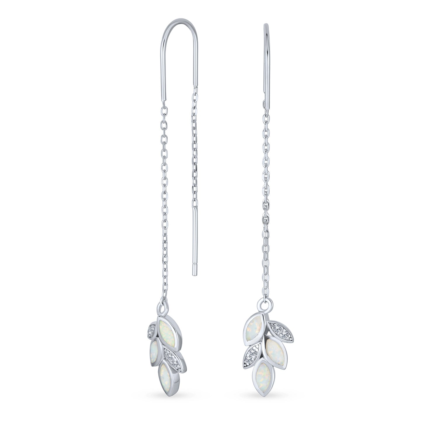 gemstone-leaf-feather-white-earrings_xny-es3729a1_2 Delicate Marquise Gemstone Leaf Dangle Earrings with Opal Inlay Sterling Silver - Image 1