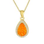 Bridal Necklace with CZ Accent and Opal Teardrop Pendant in Sterling Silver - Image 2