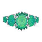 Silver Ring Green Created Opal 5 Stone Oval Half Eternity Band Sterling Silver