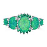 Silver Ring Green Created Opal 5 Stone Oval Half Eternity Band Sterling Silver