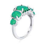 Silver Ring Green Created Opal 5 Stone Oval Half Eternity Band Sterling Silver - Image 2