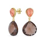 Faceted Peach & Brown Smoky Quartz Gemstone Teardrop Dangle Earrings Gold Plated