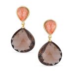 Faceted Peach & Brown Smoky Quartz Gemstone Teardrop Dangle Earrings Gold Plated - Image 2