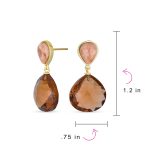 Faceted Peach & Brown Smoky Quartz Gemstone Teardrop Dangle Earrings Gold Plated - Image 5