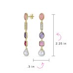 Tri Tone Pearl Tourmaline Amethyst Dangle Gemstone Earrings - Image 4