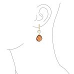 Teardrop Brown Smoky Quartz Gemstone Dangle Earrings Pearl Accent Gold Plated - Image 3