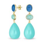 Fashion Tri Color Multi-Tier Statement Oval Teardrop Dangling Earrings