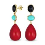 Fashion Tri Color Multi-Tier Statement Oval Teardrop Dangling Earrings