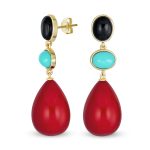 Fashion Tri Color Multi-Tier Statement Oval Teardrop Dangling Earrings