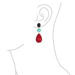 Fashion Tri Color Multi-Tier Statement Oval Teardrop Dangling Earrings - Image 3