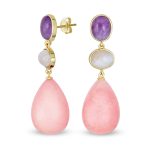 Fashion Tri Color Multi-Tier Statement Oval Teardrop Dangling Earrings - Image 2