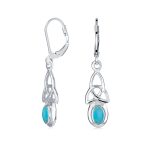 Celtic Knot Oval Natural Stones Dangle Earrings .925 Sterling Silver