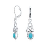 Celtic Knot Oval Natural Stones Dangle Earrings .925 Sterling Silver
