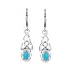 Celtic Knot Oval Natural Stones Dangle Earrings .925 Sterling Silver - Image 5