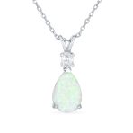 Classic Gemstone CZ Infinity Teardrop Opal Pendant Necklace Rose Gold Silver