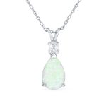 Classic Gemstone CZ Infinity Teardrop Opal Pendant Necklace Rose Gold Silver