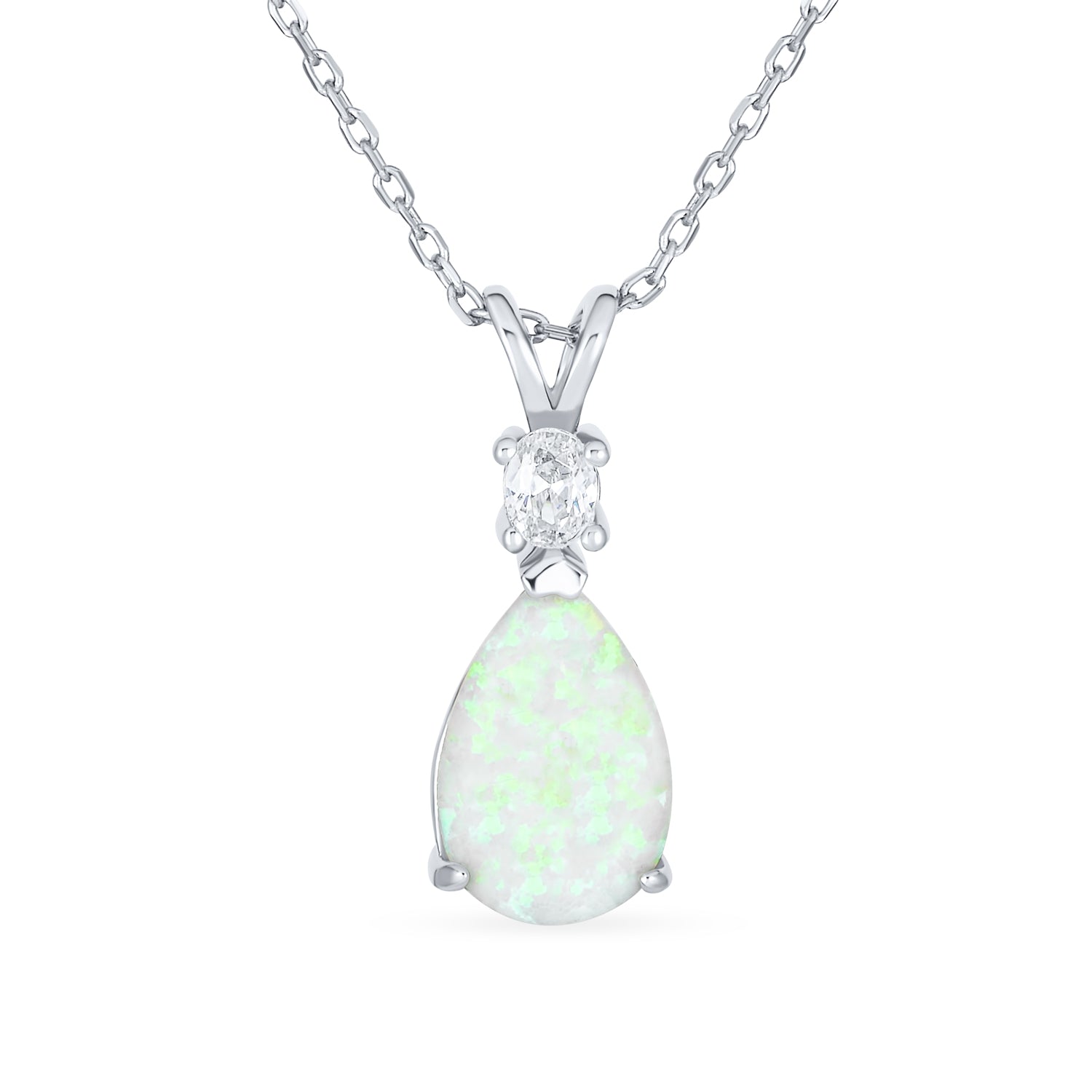 gemstone-white-opal-rose-silver-pendant-gold-october-xny-ps4566a1 Classic Gemstone CZ Infinity Teardrop Opal Pendant Necklace Rose Gold Silver - Image 1