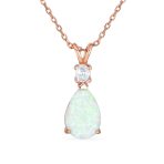 Classic Gemstone CZ Infinity Teardrop Opal Pendant Necklace Rose Gold Silver - Image 2