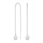 Pear Shaped Dangle Gemstone Earrings with Opal Inlay on Sterling Silver Chain