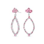 Cocktail Style Pink Tourmaline Large Open Teardrops Chandelier Earrings .925 Sterling Silver