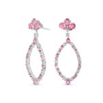 Cocktail Style Pink Tourmaline Large Open Teardrops Chandelier Earrings .925 Sterling Silver