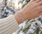 Delicate Vine Leaf White Freshwater Cultured Button Pearl Bracelet with CZ Accent 7 Inch - Image 3