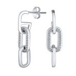 Geometric Vertical Rectangle Dangle Chandelier Earrings Sterling Silver with CZ
